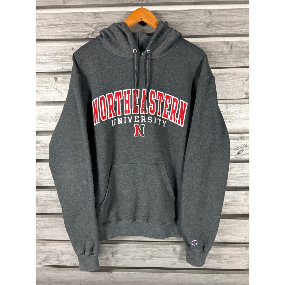 Champion Northeastern University Hoodie Sweatshirt Mens Medium Gray Vtg y2k
